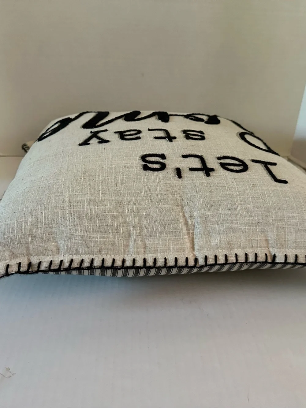 Neutral 'Let's Stay Home' Decorative Accent Pillow - Cream and Black